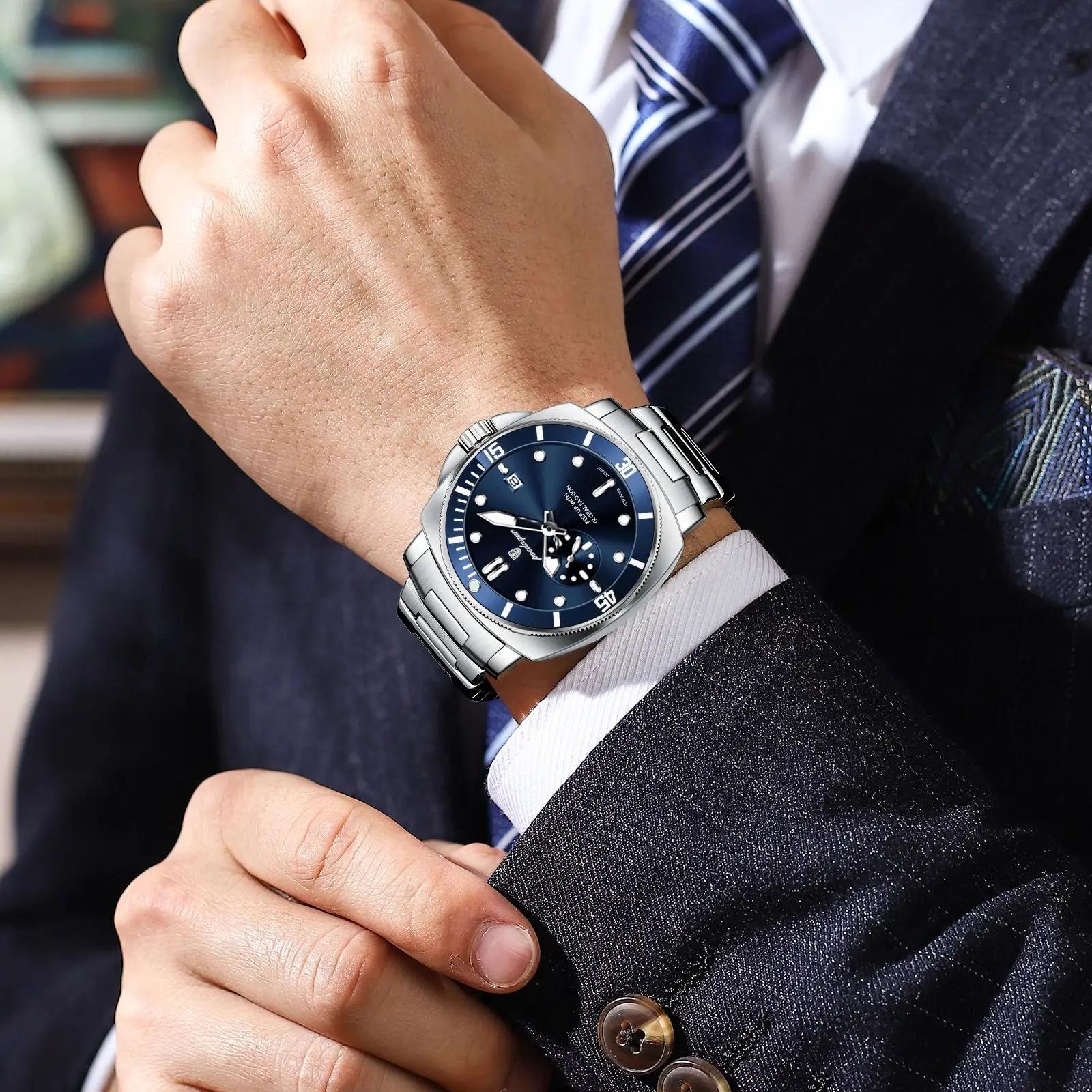 POEDAGAR haut à la mode montre de luxe pour hommes étanche lumineux Date montres pour hommes en acie