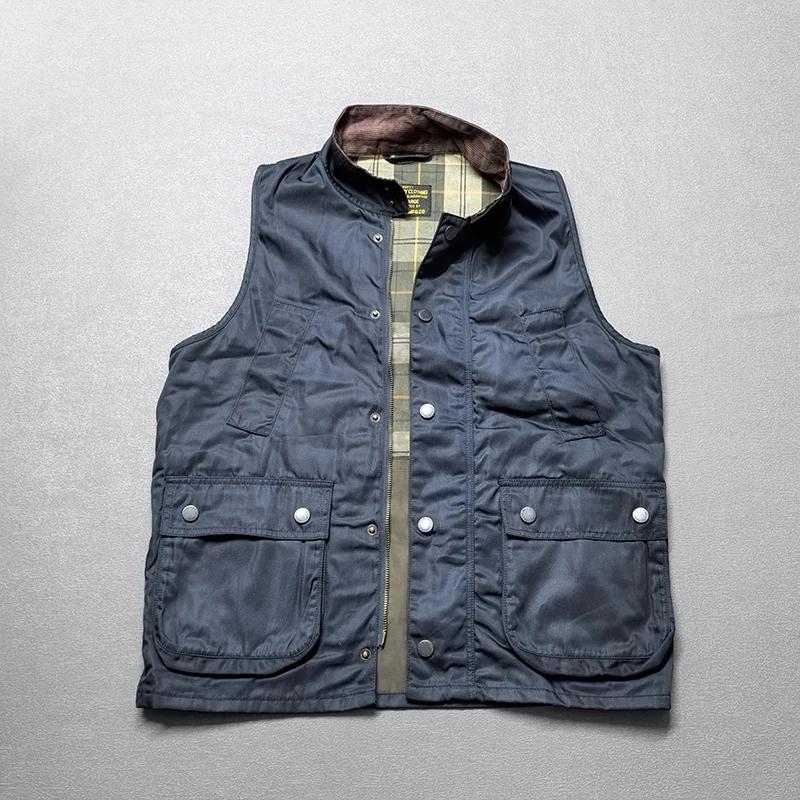Gilet Cargo sans manches pour hommes, rétro américain, avec cire d'huile, multi-poches, décontracté,