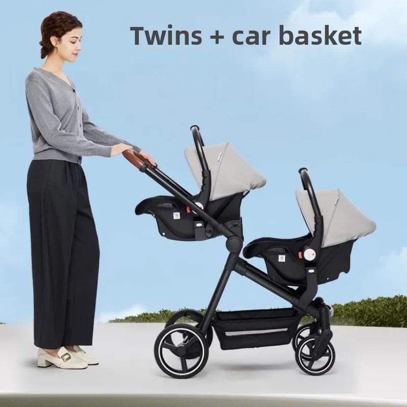 Poussette double 3 en 1 avec sièges auto et option avion - Légère et pliable pour bébés