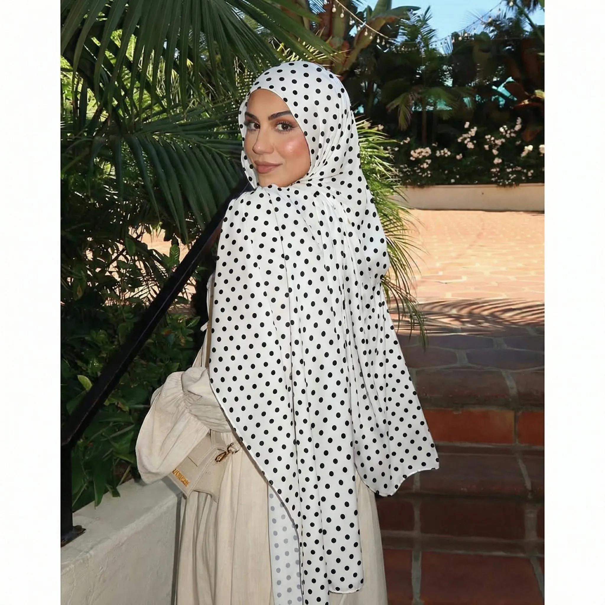 Hijabs Bohèmes à Pois pour Femmes, Châle Aquarelle Doux, Hijabs Musulmans en Coton Modal, Foulard de