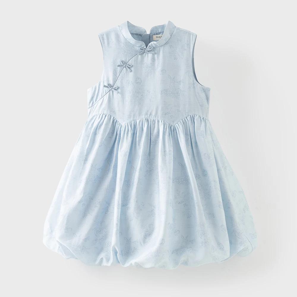 Robes d'été imprimées pour filles Dave Bella, style princesse, 7-13 ans, sans manches, style chinois