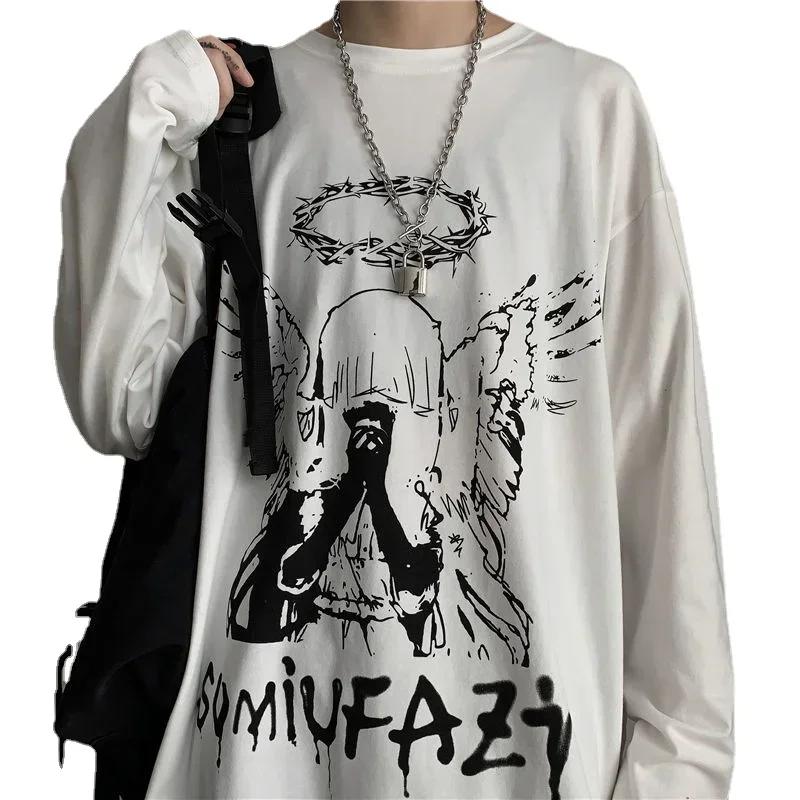 T-shirt pour hommes automne Y2k T-shirt Streetwear surdimensionné à manches longues Anime T-shirt Ha