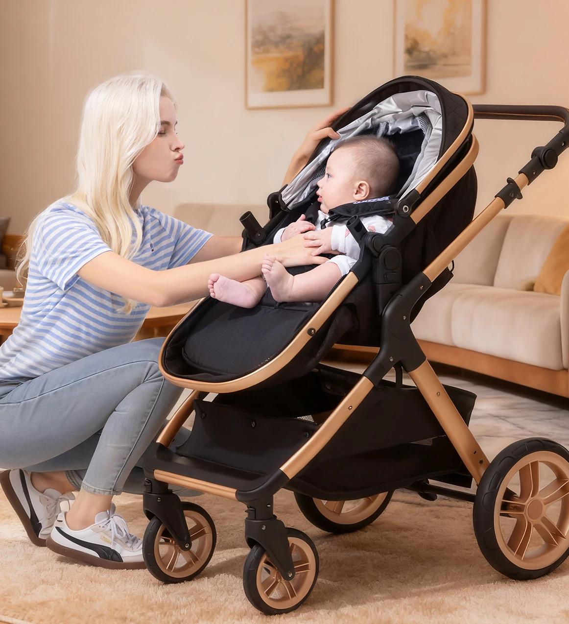 Poussette multifonction 3 en 1 avec siège auto, landau pour bébé, poussette pliable facile, siège co