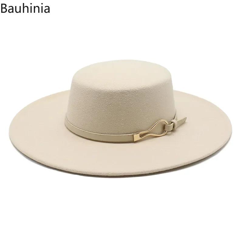 Bauhiniua – casquette en feutre de laine Fedoras Jazz, chapeaux d'église chauds et plats de 10CM à l
