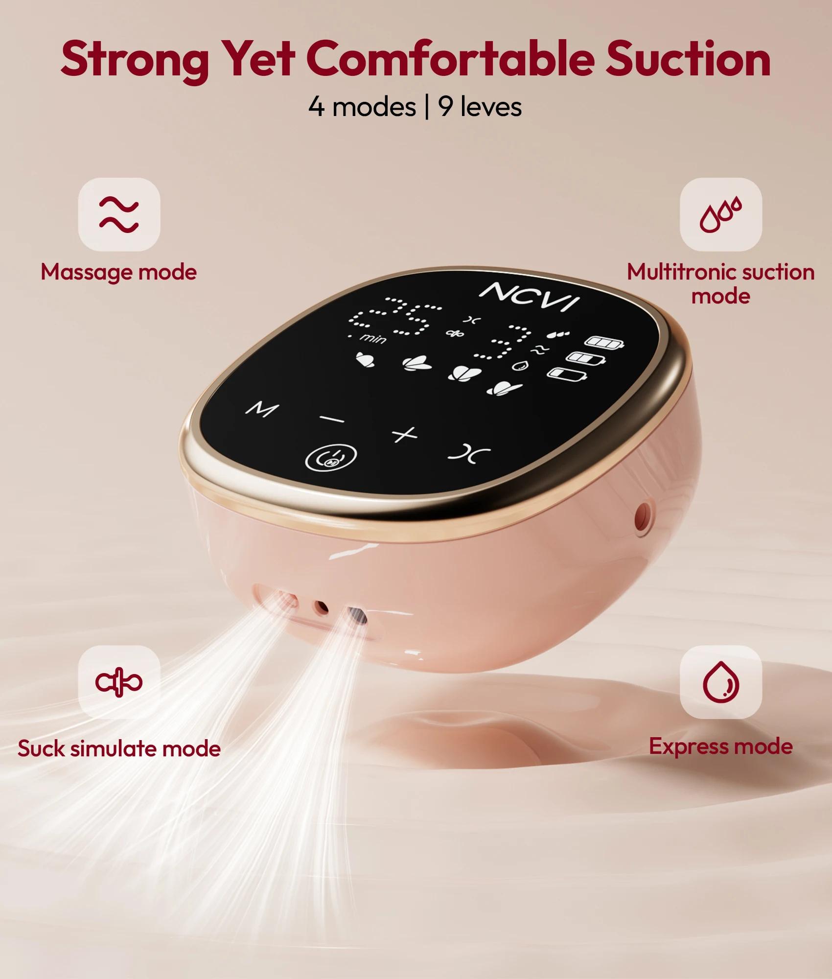 Tire-lait électrique NCVI, avec tasses portables, 4 modes, 9 niveaux, silencieux et rechargeable pou