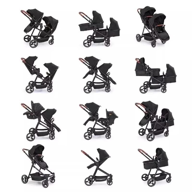 Poussette double 3 en 1 avec sièges auto et option avion - Légère et pliable pour bébés