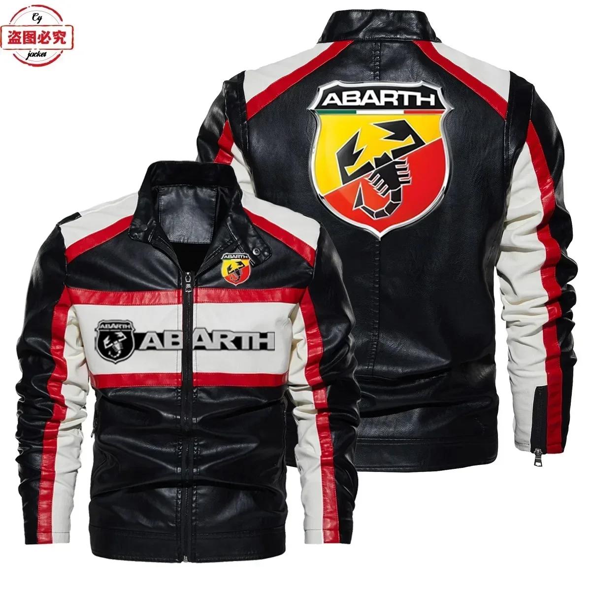 Veste en cuir avec logo de voiture ABARTH, veste rétro en cuir pu, coupe-vent, veste d'automne et d'