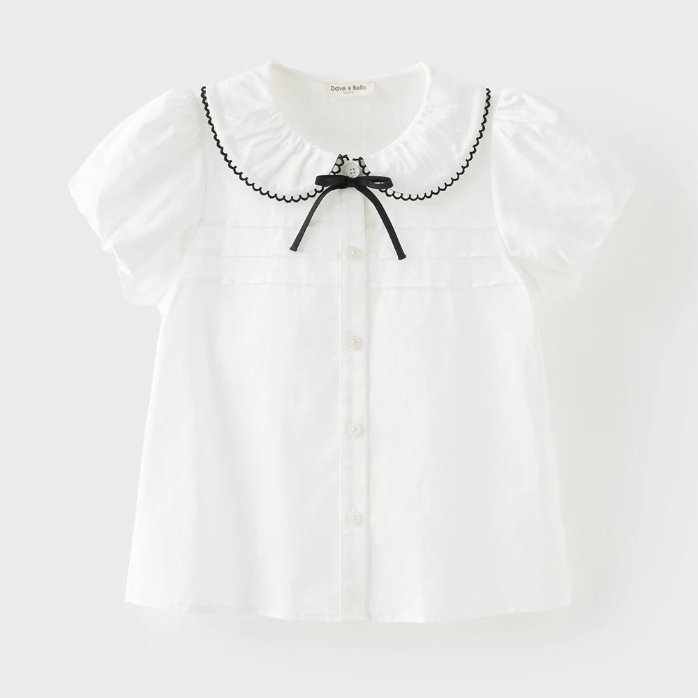 Chemise d'été pour enfants Dave Bella, chemisier en coton à manches courtes pour filles, 7-13 ans, h