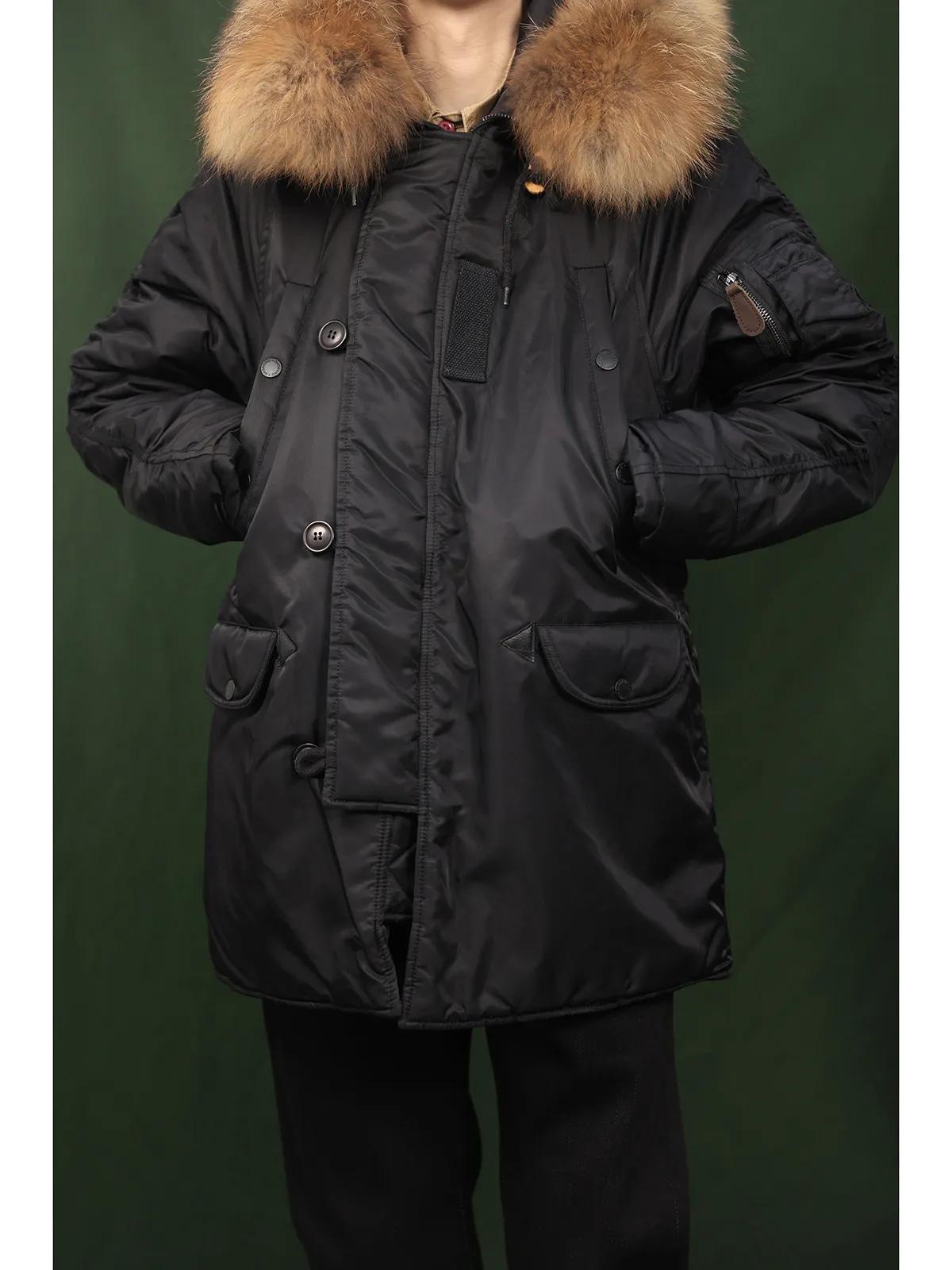 Parka N3B mi-longue à capuche en coton, veste de pilote, manteau d'hiver chaud avec col en fourrure