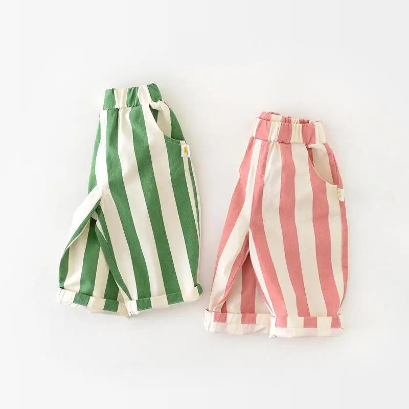 Viser décontractés rayés pour enfants, poches pour bébé, pantalons d'extérieur en coton pour enfants