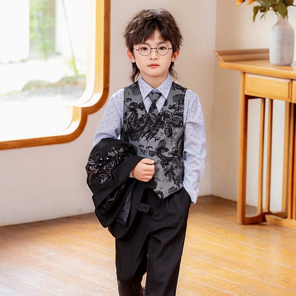 Txjojn – ensemble de costumes brodés pour garçons, 4 pièces, vêtements de Performance sur scène, cos