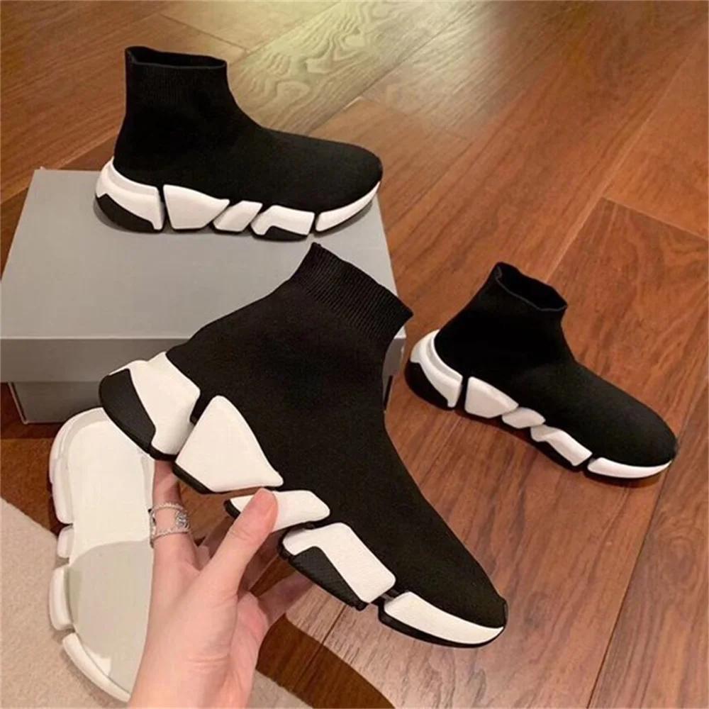 Chaud noir haut femmes chaussettes chaussures baskets respirant Couples chaussures de sport décontra
