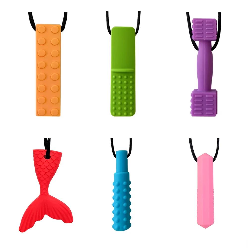Anneau de dentition en Silicone pour enfants, 1 pièce, collier à mâcher, pendentif sensoriel à mâche