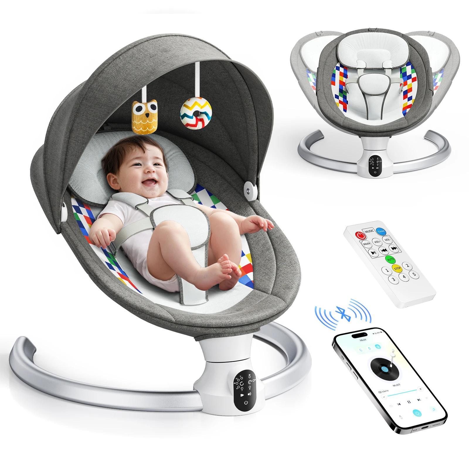 Balançoire bébé, chaise bébé électrique 5 vitesses avec minuterie et 14 musique, chaise bébé électri