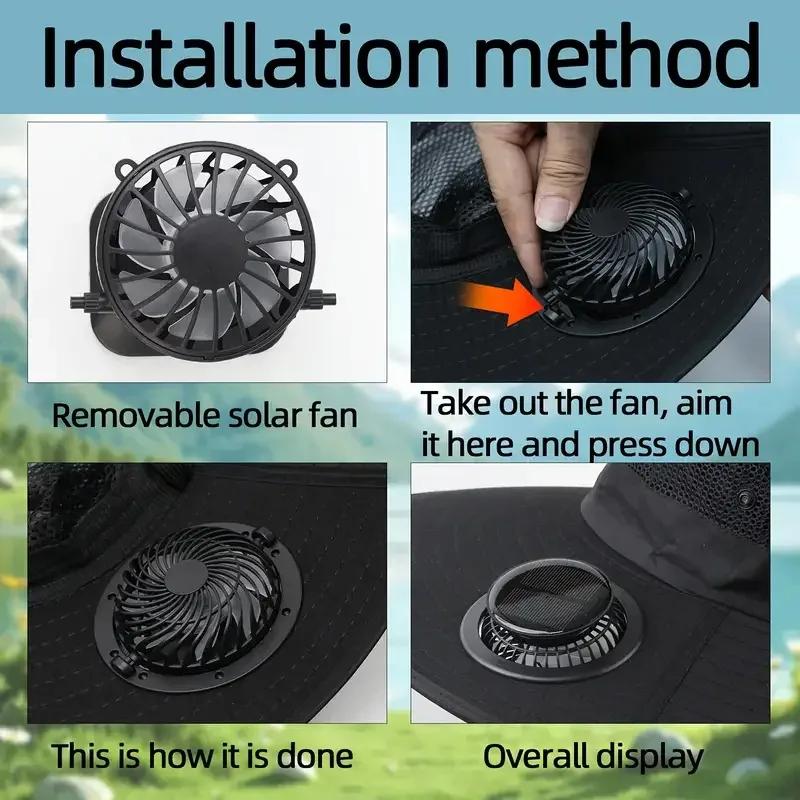Chapeau de soleil d'été d'extérieur avec 2 ventilateurs, large bord, sangle coupe-vent, chargement s