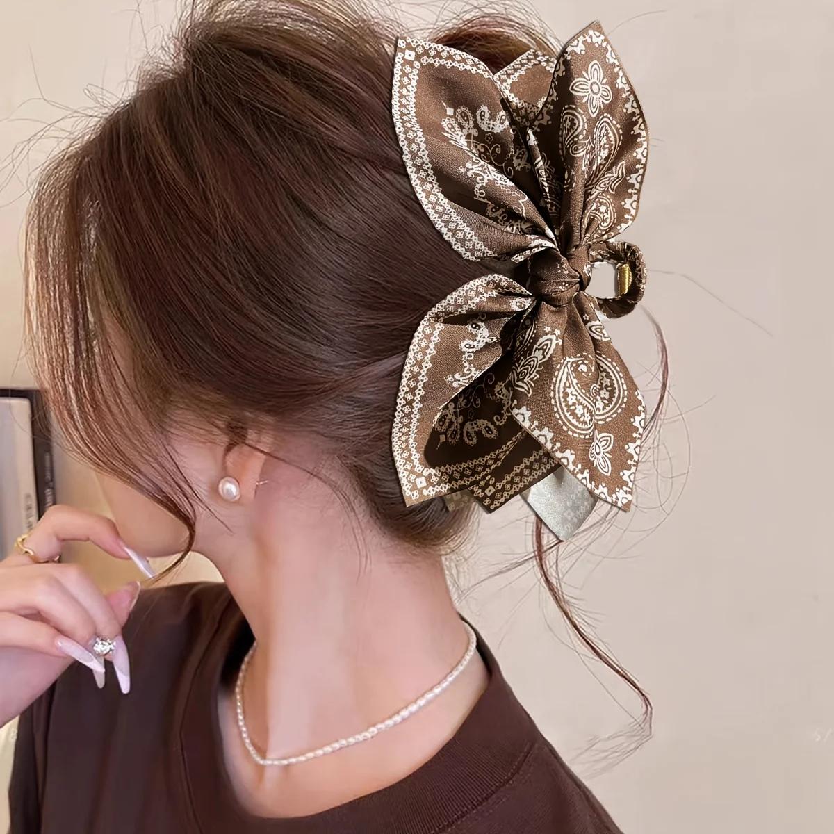 1 pièces Style femme, pince à cheveux avec nœud en fleur de cajou marron, pince à cheveux haut de ga