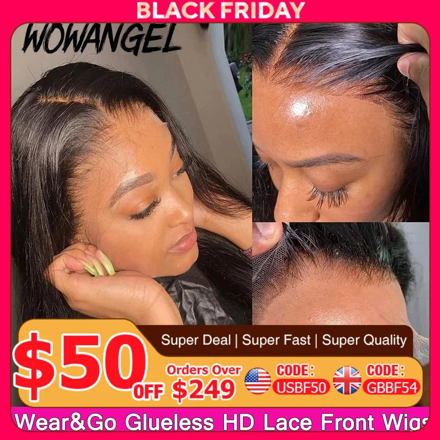 Wow Angel-Perruque Lace Front Wig Sans Colle, Cheveux Naturels Lisses, 13x6 HD, Peau Fondue, 250% de