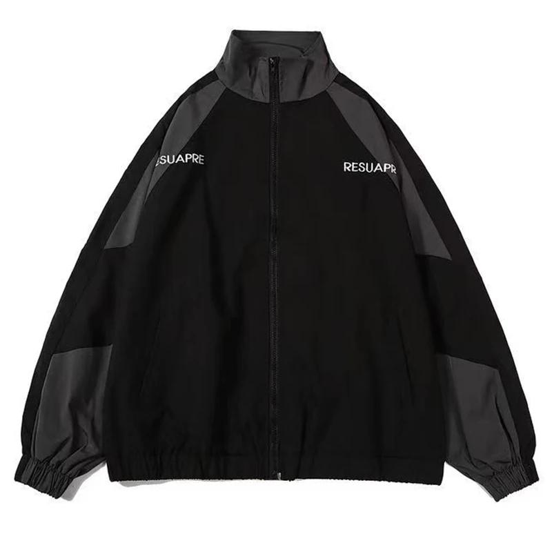 Hip Hop varsité veste hommes haute rue Patchwork couleur noir coupe-vent manteaux femmes printemps a