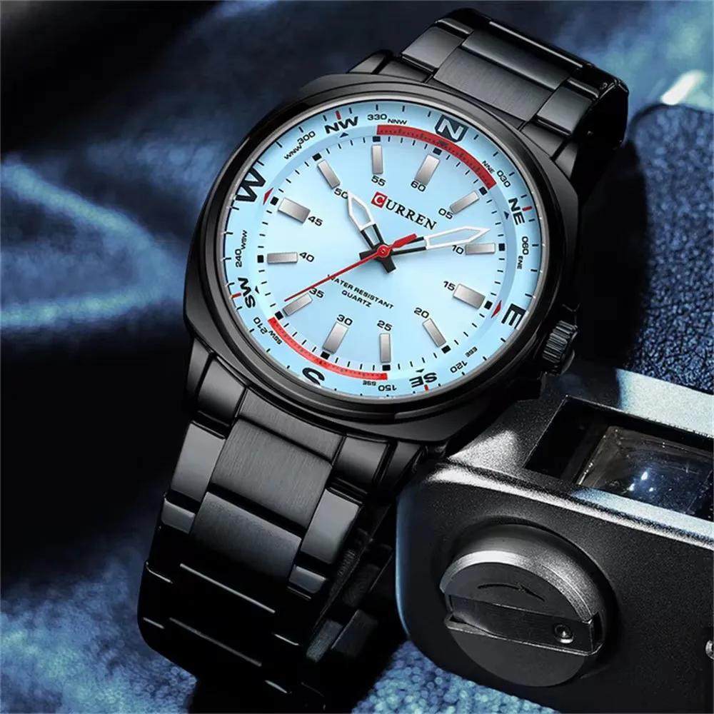 CURREN 8455 montre à Quartz pour hommes grand cadran étanche bracelet en acier inoxydable décontract