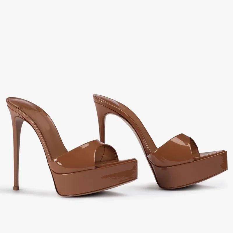 Nouvelles Arrivées : Chaussures Modernes pour Femmes – Mules en Cuir Satiné à Bout Pointu et Talon F
