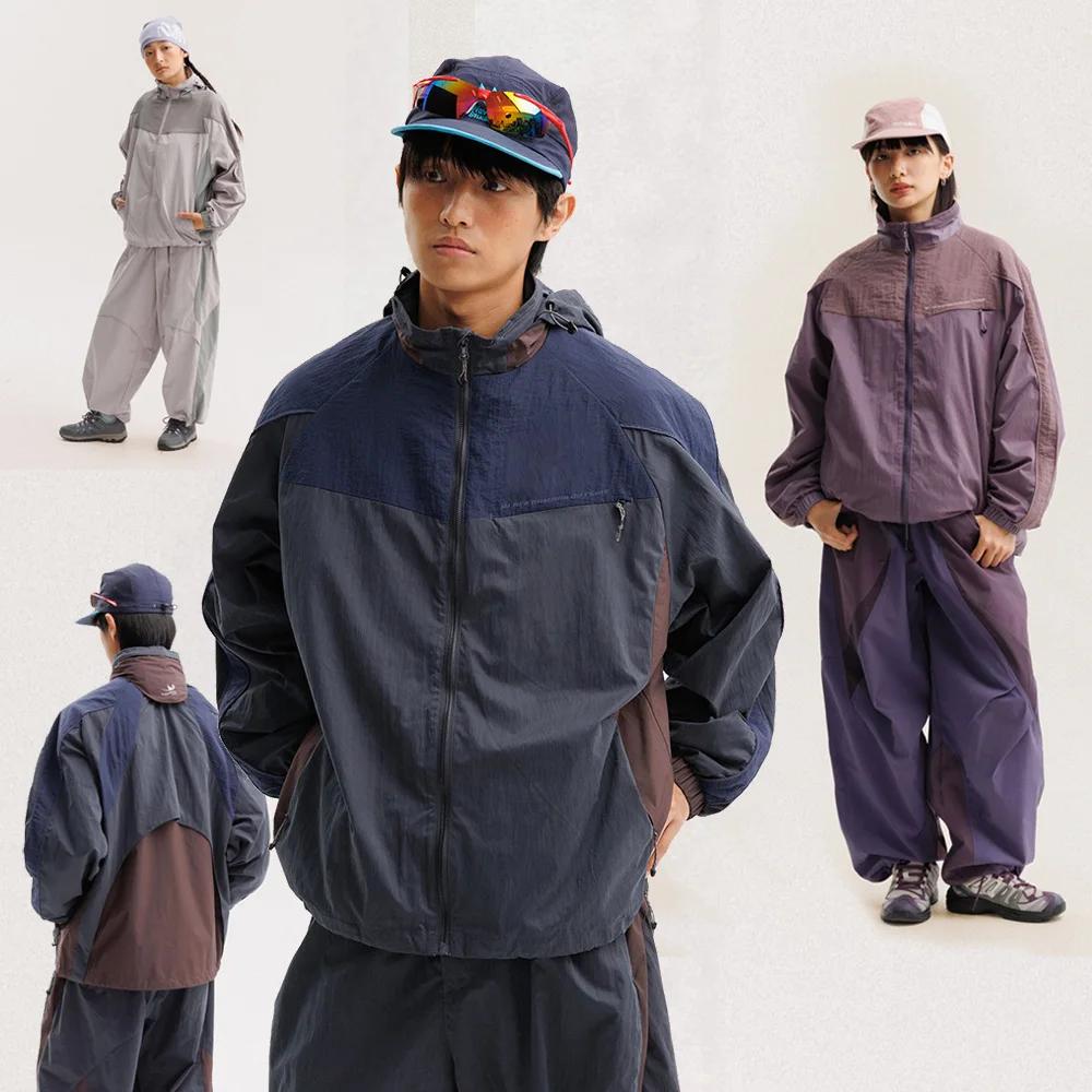 Veste cargo à capuche décontractée et ample pour homme et femme, imperméable, design à empiècements,