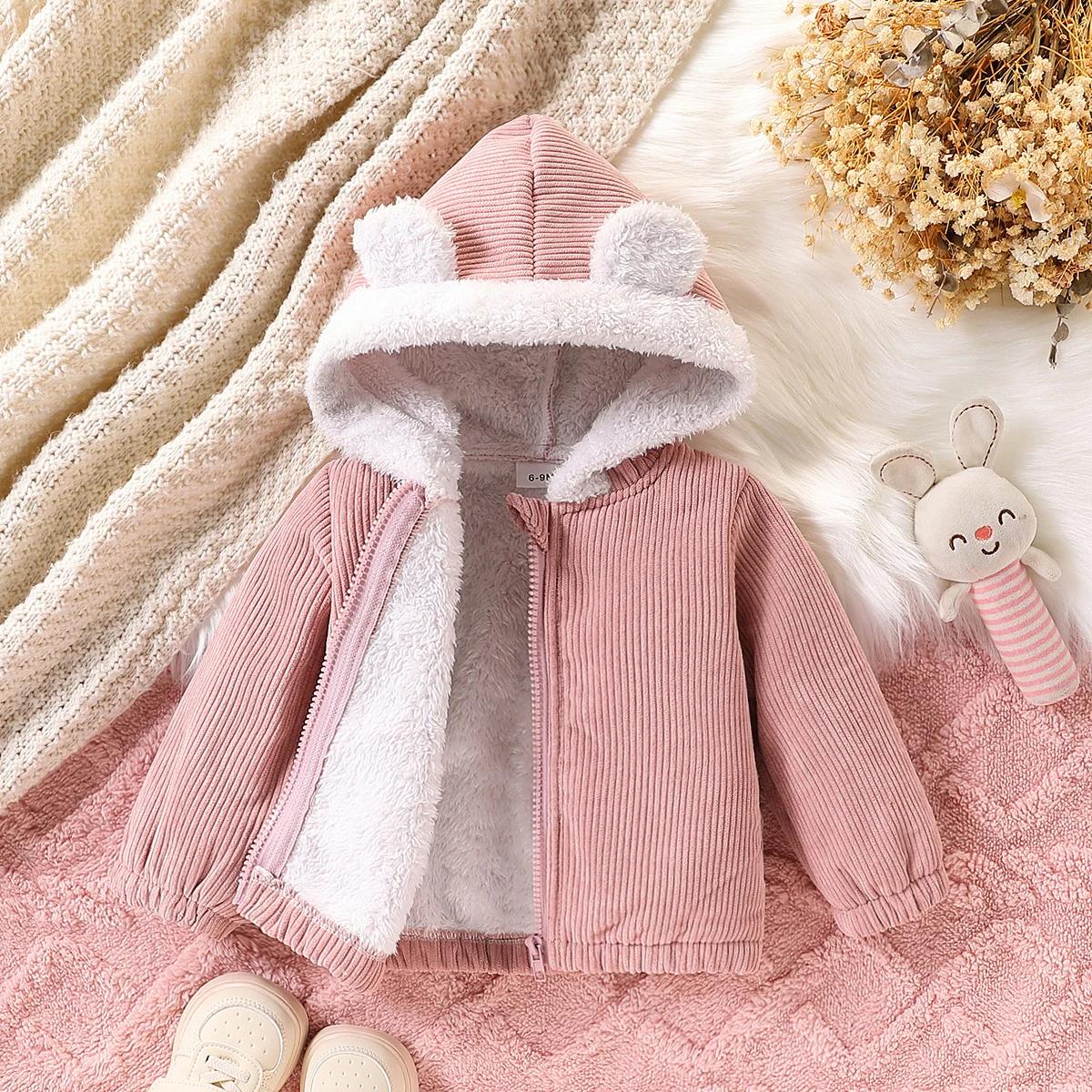 Veste bébé fille velours côtelé douce à capuche - Vêtement chaud automne hiver pour nouveau-né