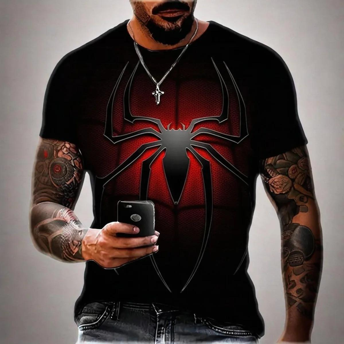2025 été coloré hommes haut T-shirt 3D imprimé Spider Man venin motif décontracté mode à manches cou