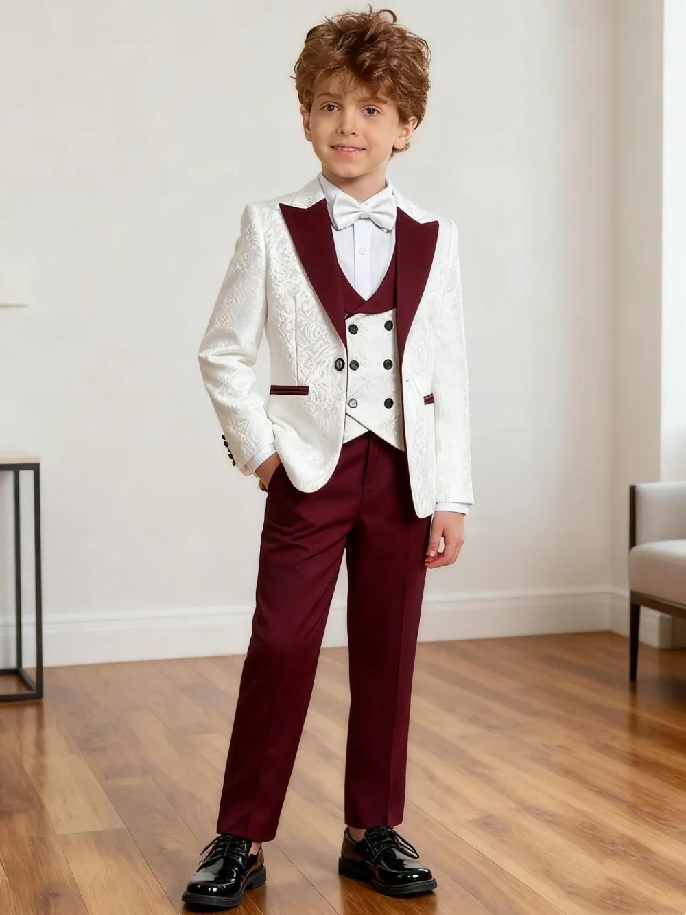 Vente chaude élégant Paisley Jacquard garçons costume formel ensemble 3-14 ans 4 pièces enfants mari