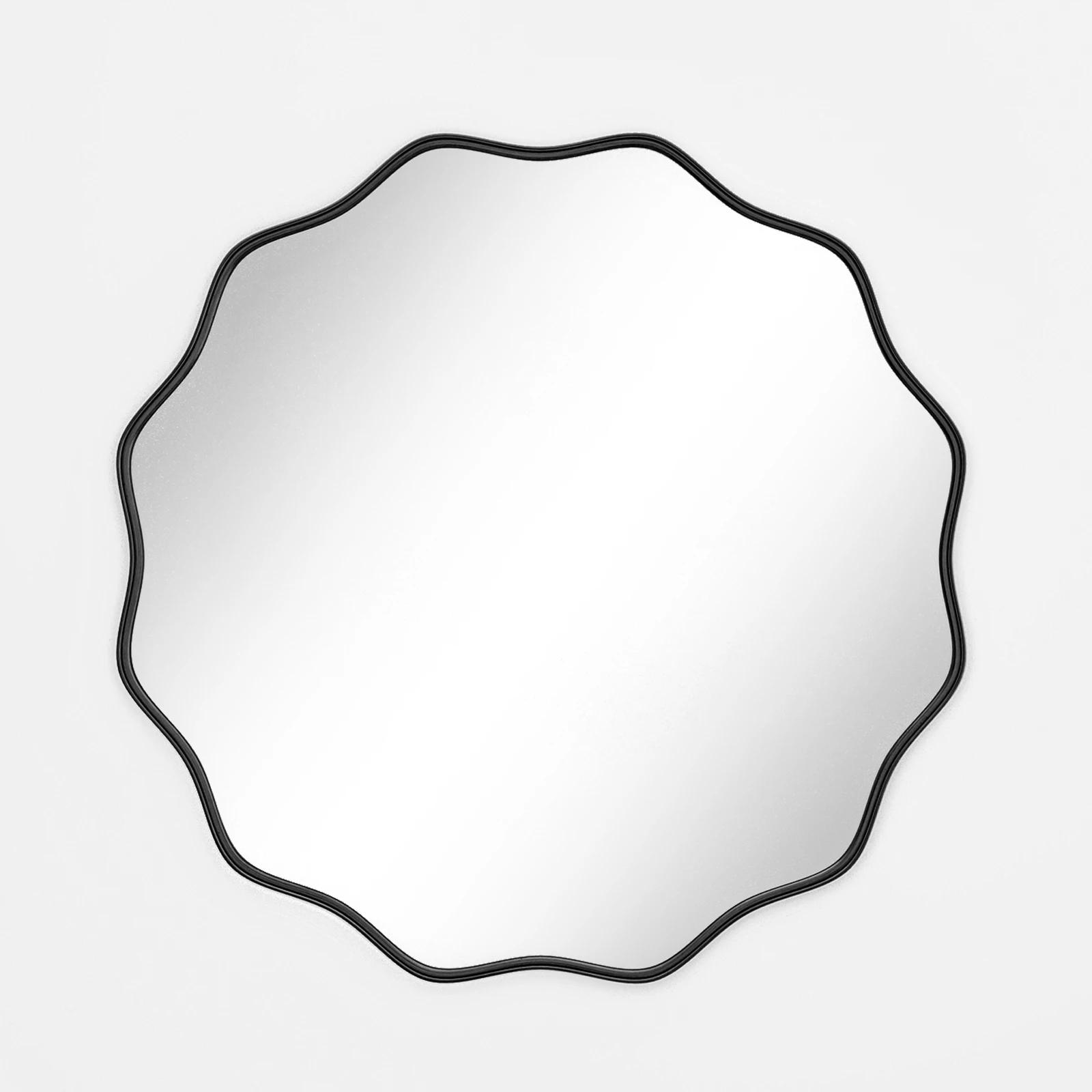 Miroir de salle de bain rond ondulé, miroir mural décoratif avec cadre profond