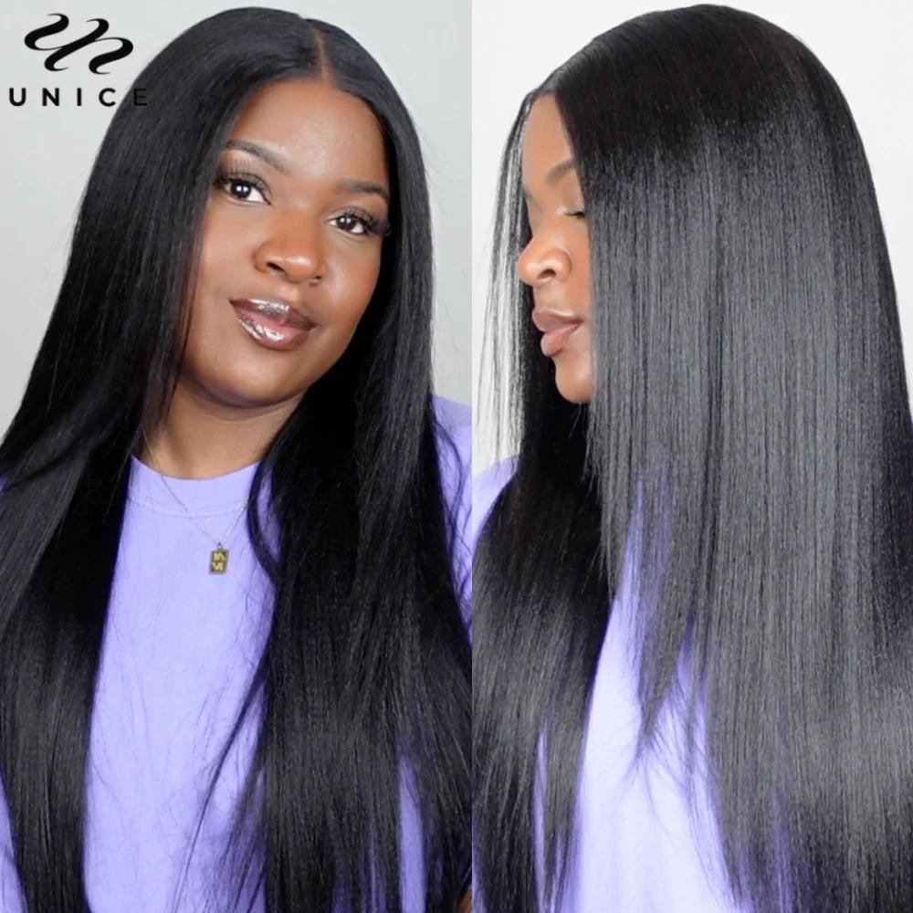 UNice InvisiBlend ™ Yaki droite V partie perruque avec cordon couleur naturelle 100% perruque de c