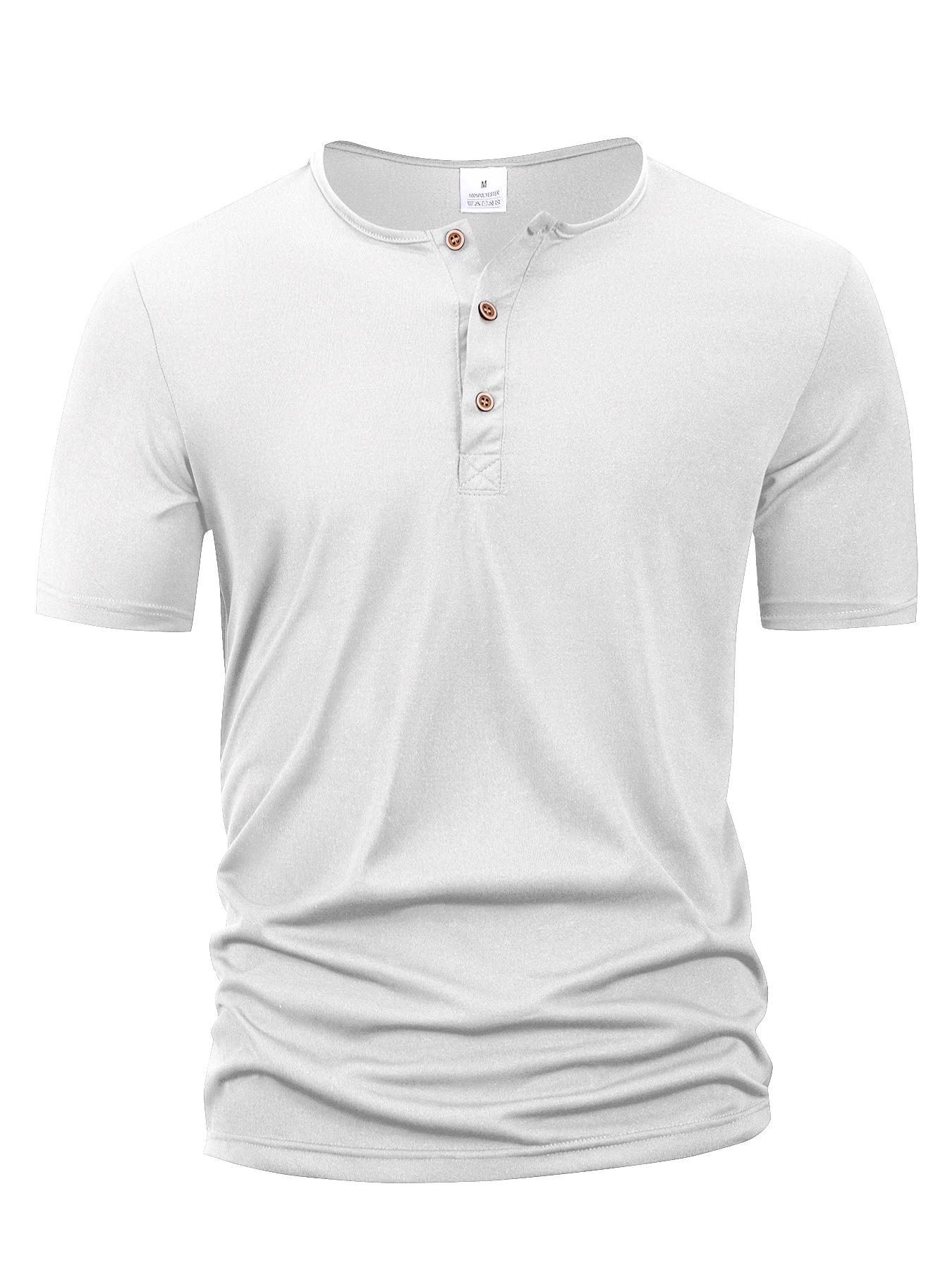 Été hommes col Henley T-shirts bouton mince décontracté mâle couleur unie à manches courtes hommes s