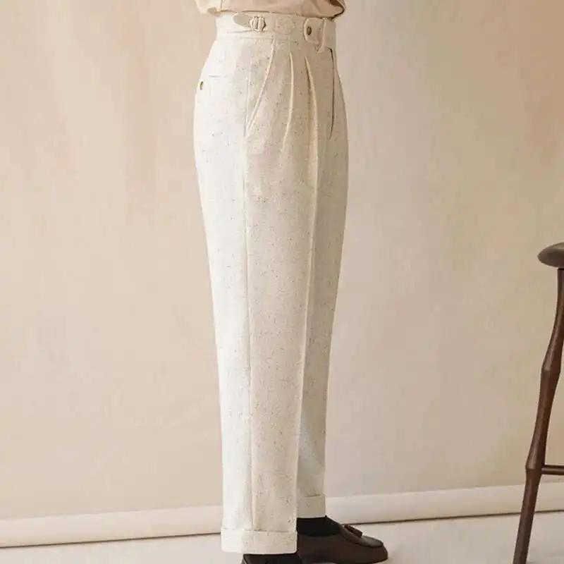 Pantalon de surintendant décontracté taille haute pour hommes, jambe droite, bouton Paris, affaires,