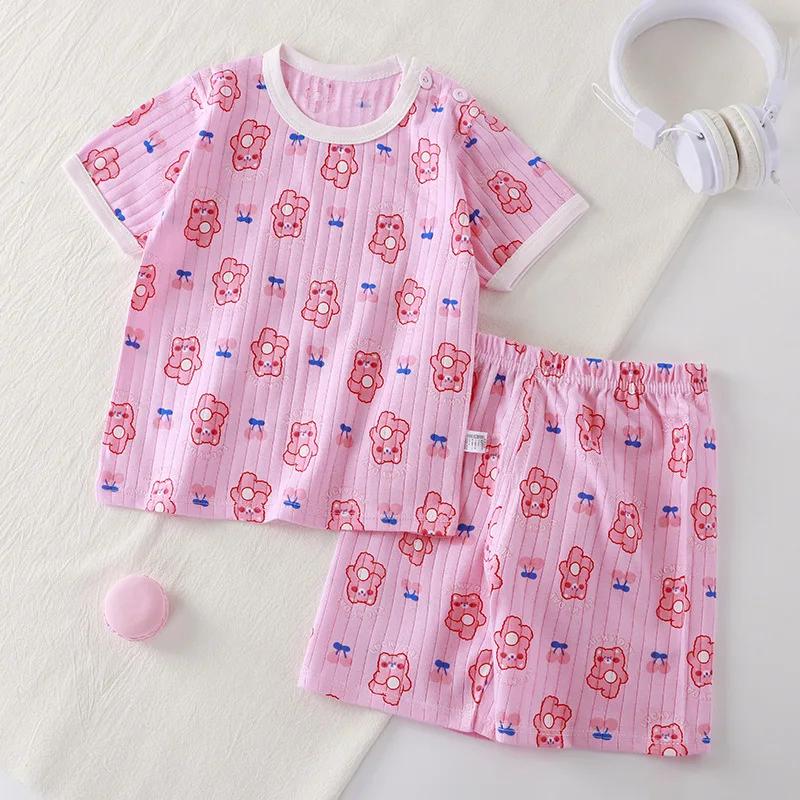 T-shirt à manches courtes imprimé dessin animé mignon pour enfants, pyjamas pour tout-petits, ensemb