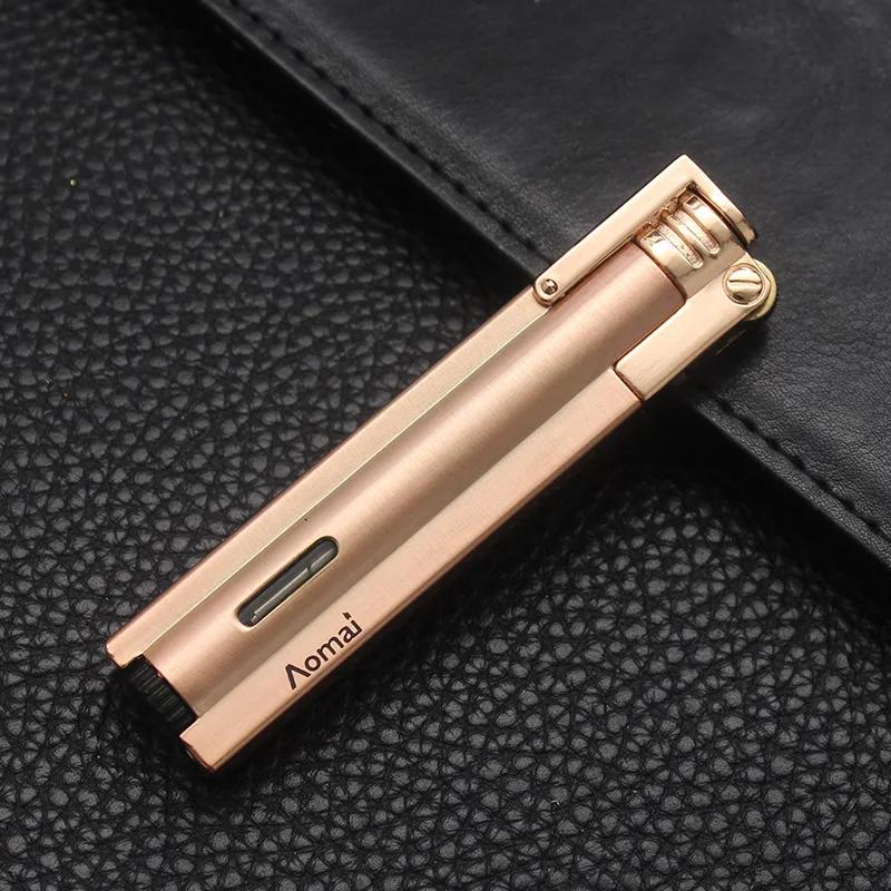 Briquet métallique à gaz rechargeable, couvercle ouvert personnalisé, longue meule, feu fixe, poinço