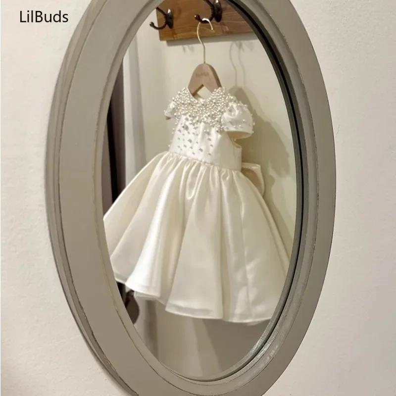 Robe en Satin blanc pour bébé fille, haut de gamme, faite à la main, robes de princesse élégantes po