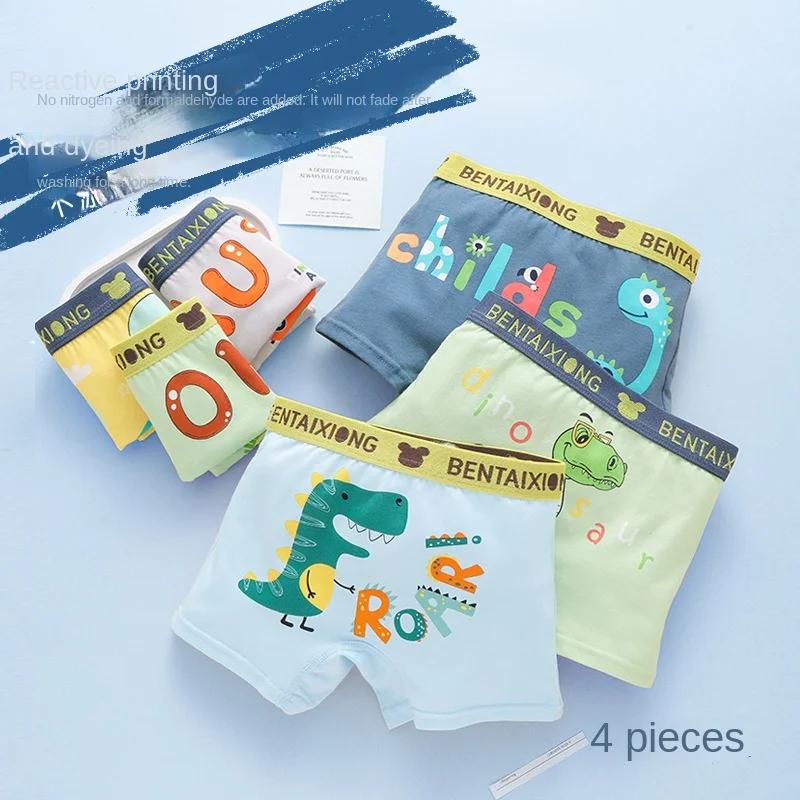 Boxer en Coton Imprimé Dinosaure pour Garçon, Sous-Vêtement Doux pour Enfant et Adolescent de 1 à 14