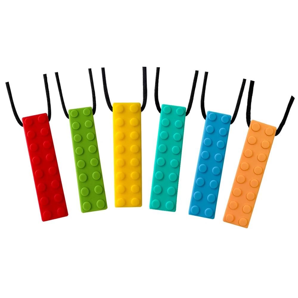 1/6 pièces Collier sensoriel à mâcher en blocs de construction, jouet de dentition en silicone pour