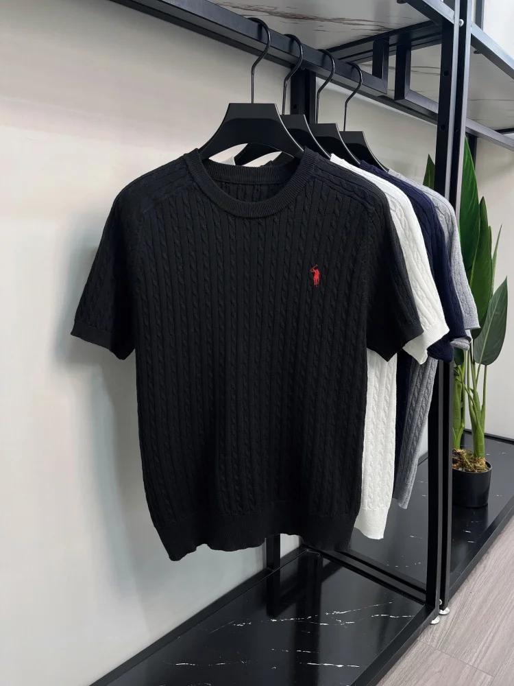 Haut de gamme marque de luxe t - shirt hommes nouvelle tendance jacquard exquis poney brodé été Casu