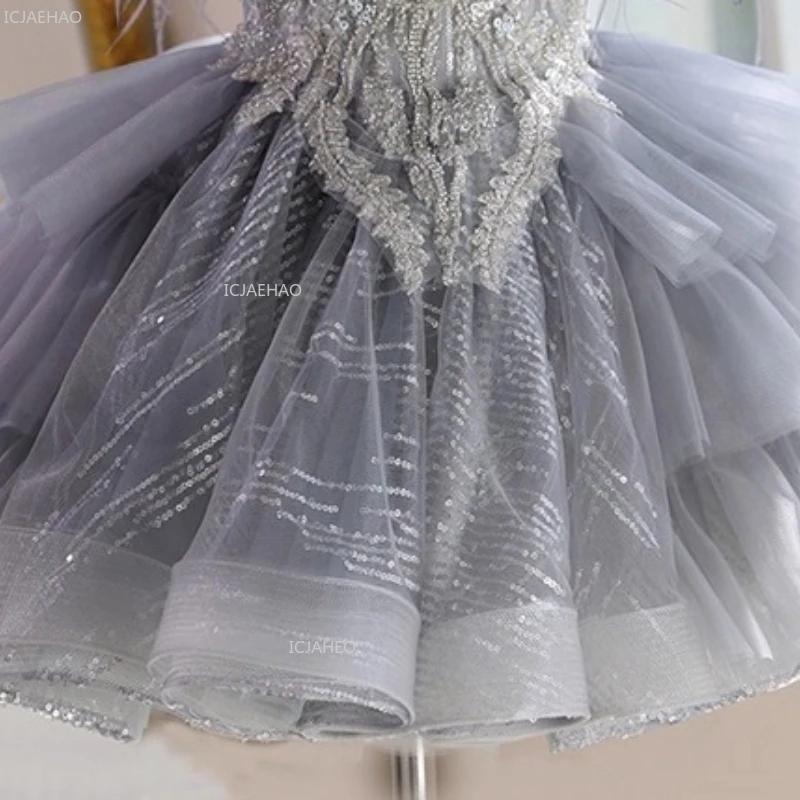 Robe de bal princesse grise pour filles, robe de fête d'anniversaire pour enfants, hôte de spectacle