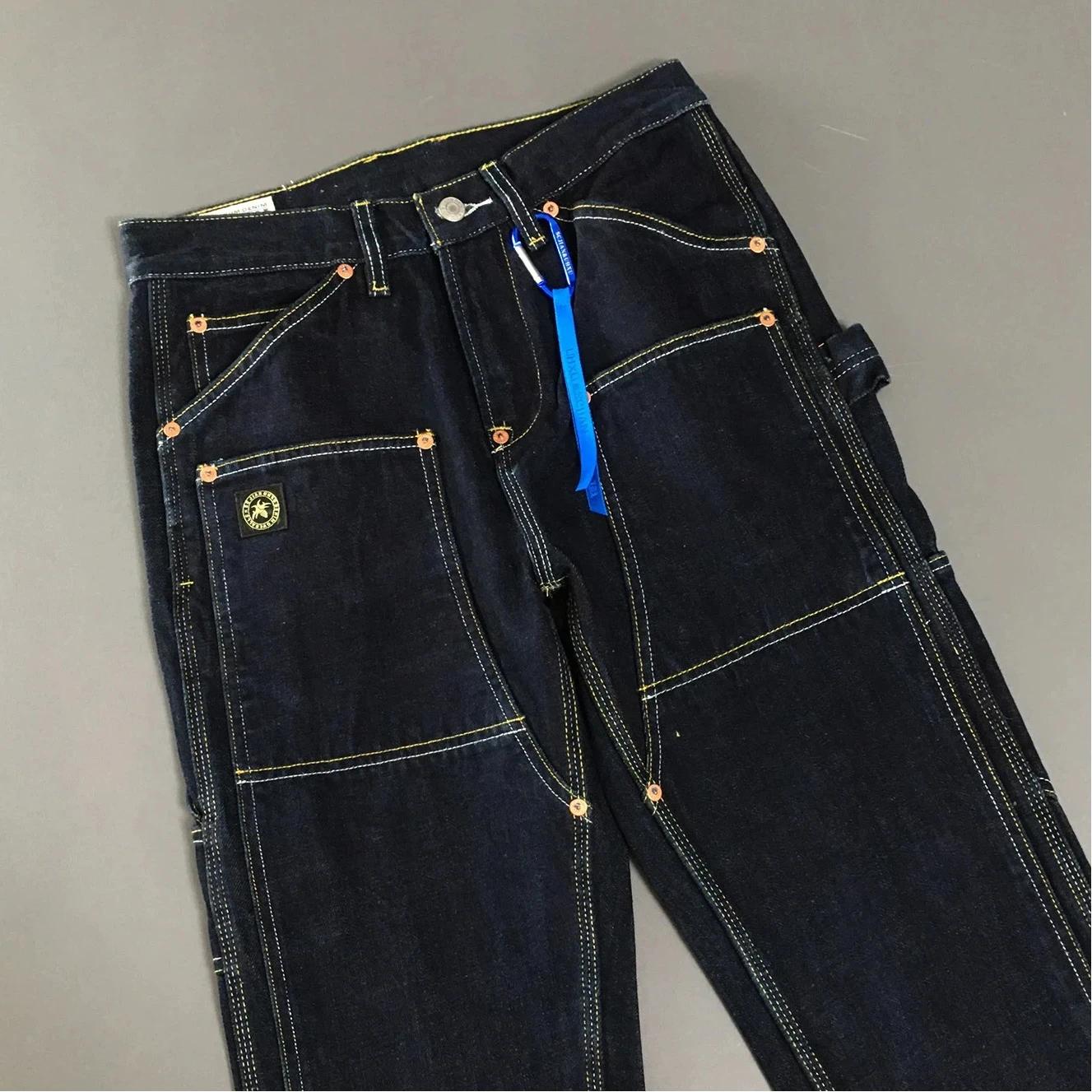 Jean en Denim brut lourd pour hommes, 2025 A/W, 100% coton, bleu, décontracté, droit, rigide, Non ex