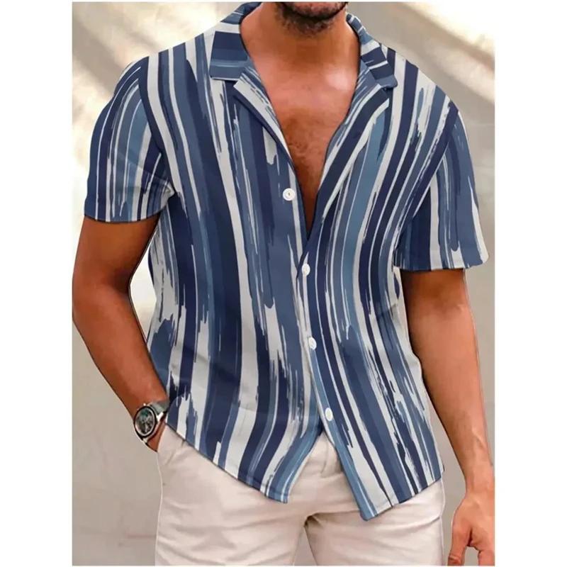 Nouveaux hommes chemises mode rayures imprimer à manches courtes t-shirts été hauts hommes col rabat