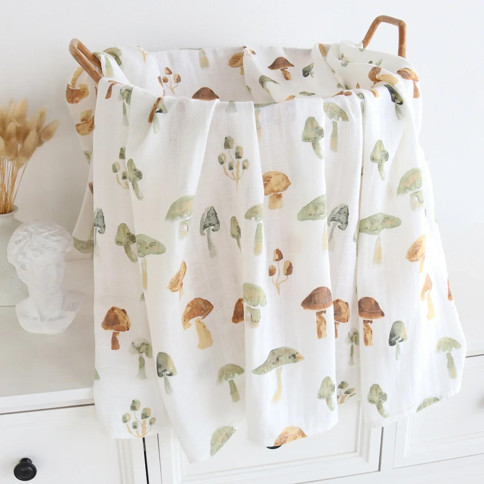 Couverture douce coton bambou bébé mousseline emmaillotage rond poussette allaitement serviette bain 120x120cm