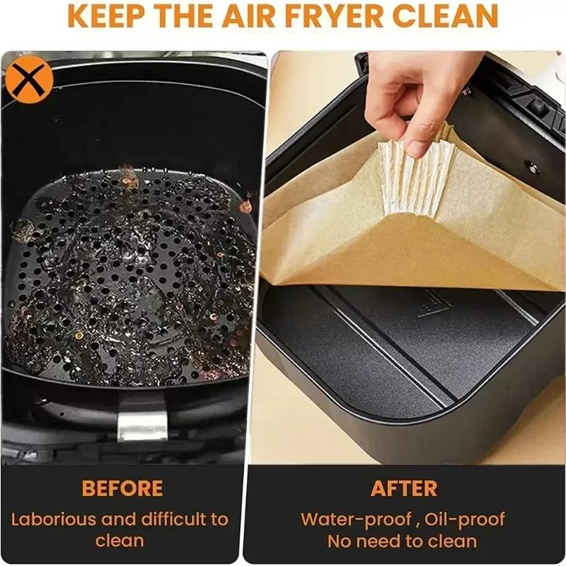 Friteuse à Air 50/100 pièces, ustensiles de cuisson, plateau en papier jetable, tapis antiadhésif, r