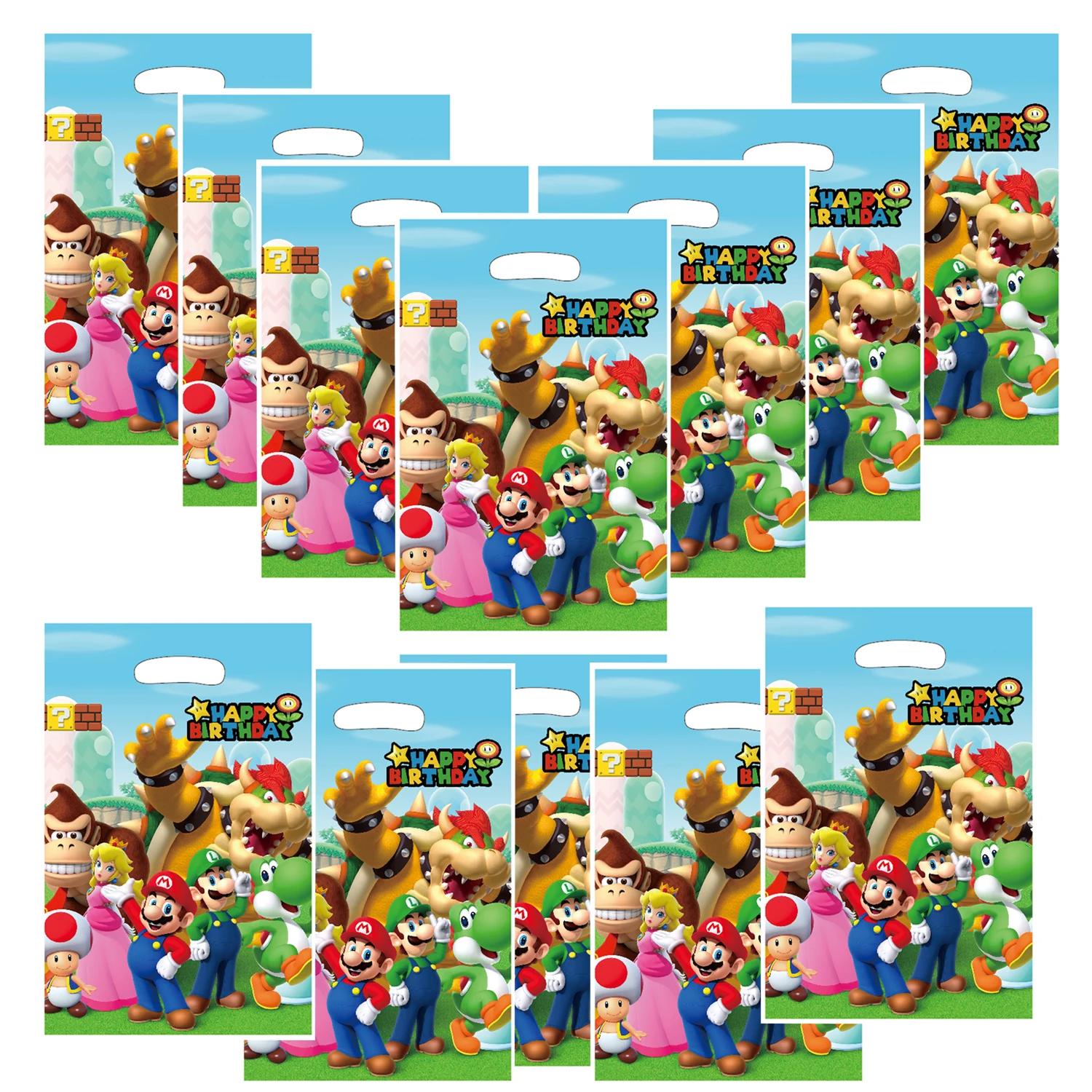 Sacs de fête Mario Bros, décoration d'anniversaire, sacs cadeaux en plastique, boîte à bonbons Mario