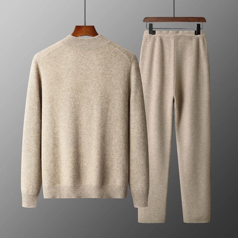 MVLYFLRT costume tricoté en laine mérinos pour hommes demi-hauteur Cardigan à fermeture éclair panta