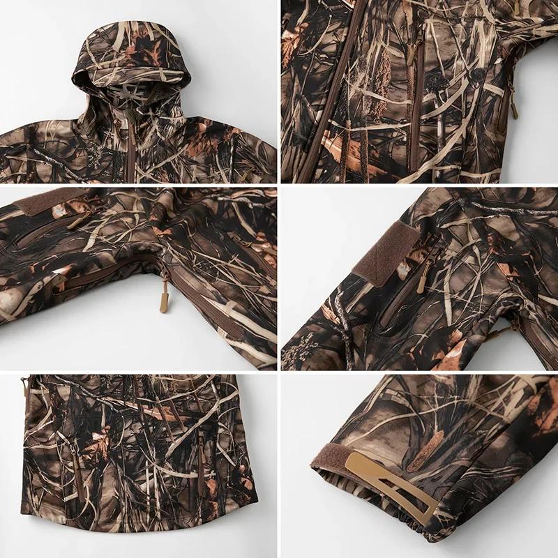 Veste de chasse de Camouflage silencieuse pour hommes, vestes tactiques polaires imperméables, coque