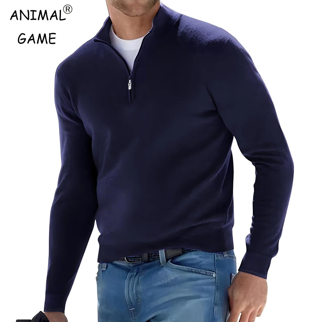 Pull à manches longues pour hommes, couleur unie, demi-fermeture éclair, col en v, tricoté, surdimen