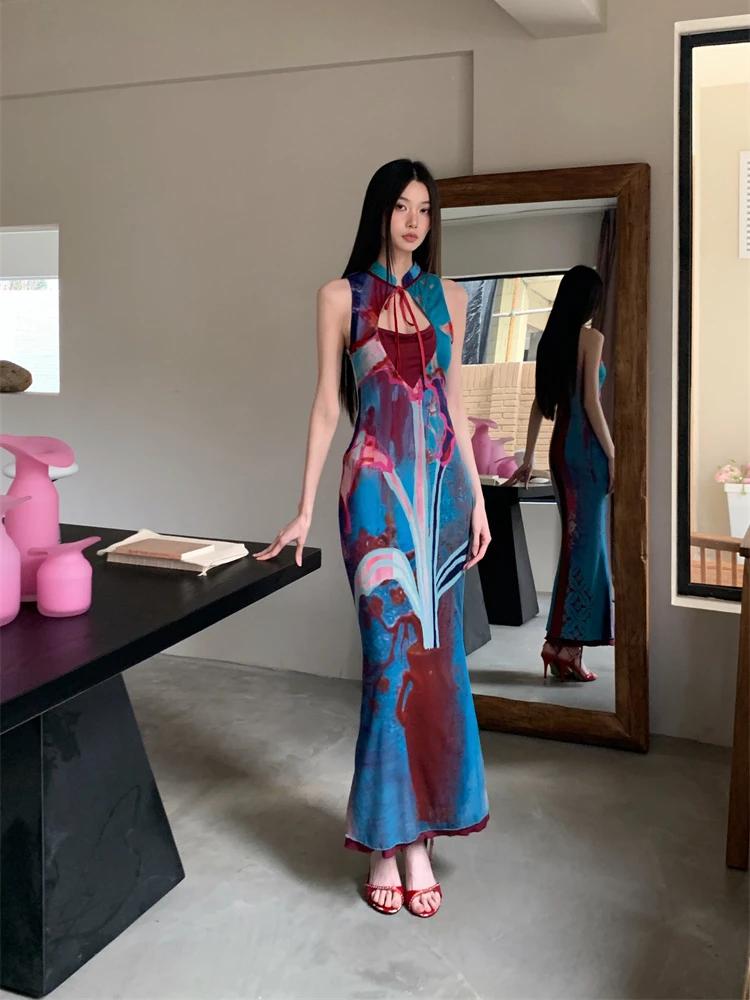 CHEERART Designer Floral longue robe d'été femme 2025 fête soirée moulante tuniques sans manches une