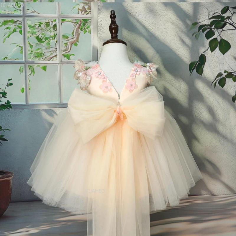Robe Lolita pour filles, fleurs 3D, tulle bouffant, perles, robe de princesse pour demoiselle d'honn