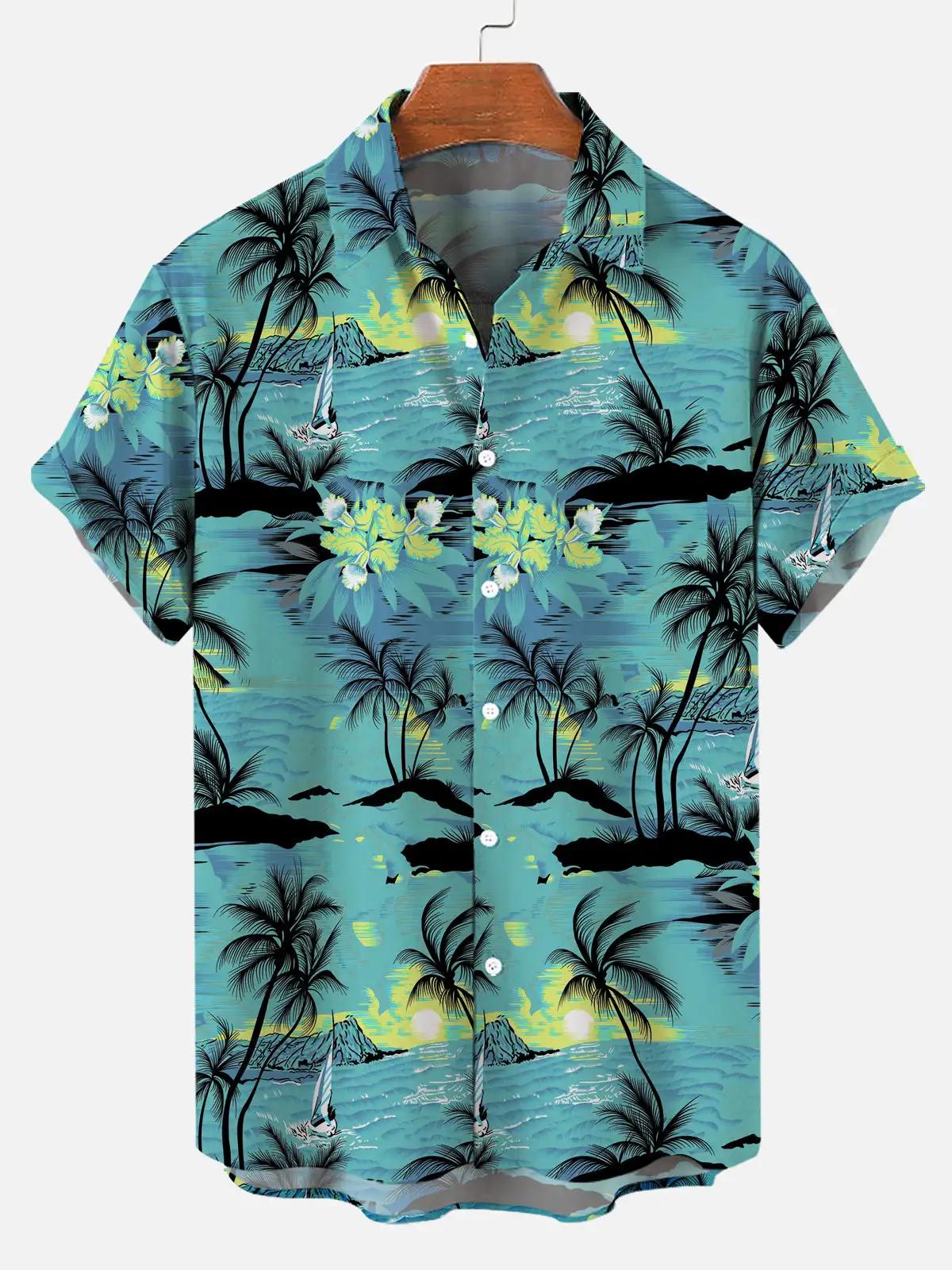 Chemises hawaïennes à fleurs pour hommes, chemises décontractées à manches courtes, col boutonné, mo